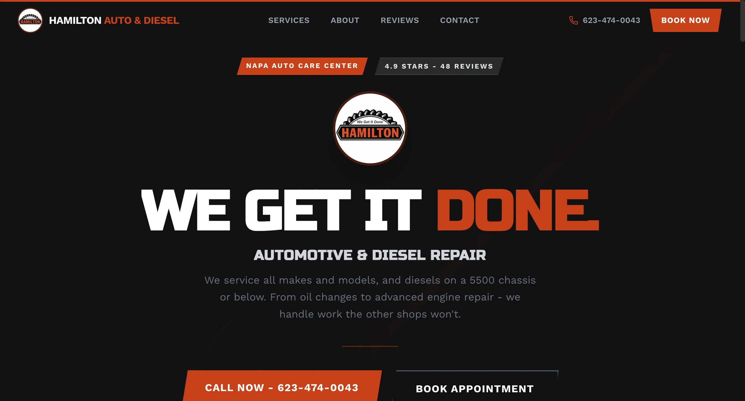Hamilton Auto Diesel website screenshot, AUTO + DIESEL