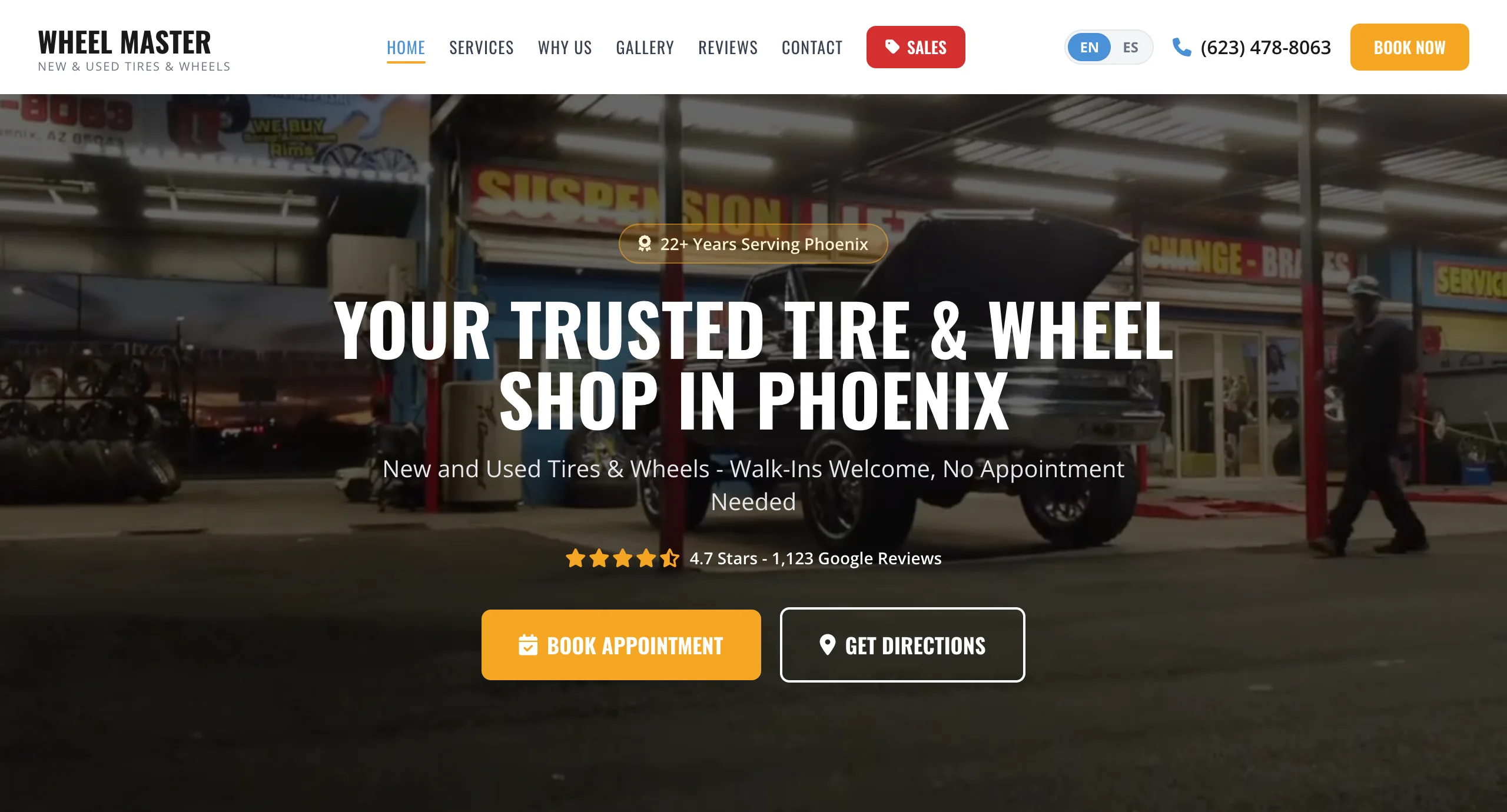 Wheel Master website screenshot, TIRES + WHEELS